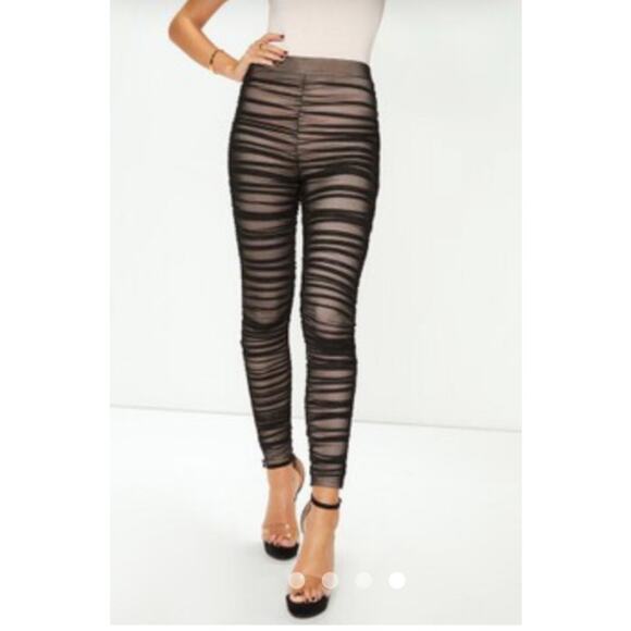 Free People Intimidate Ruched Sheer High Waist Leggings Black One Size Fits S-L - Picture 2 of 5